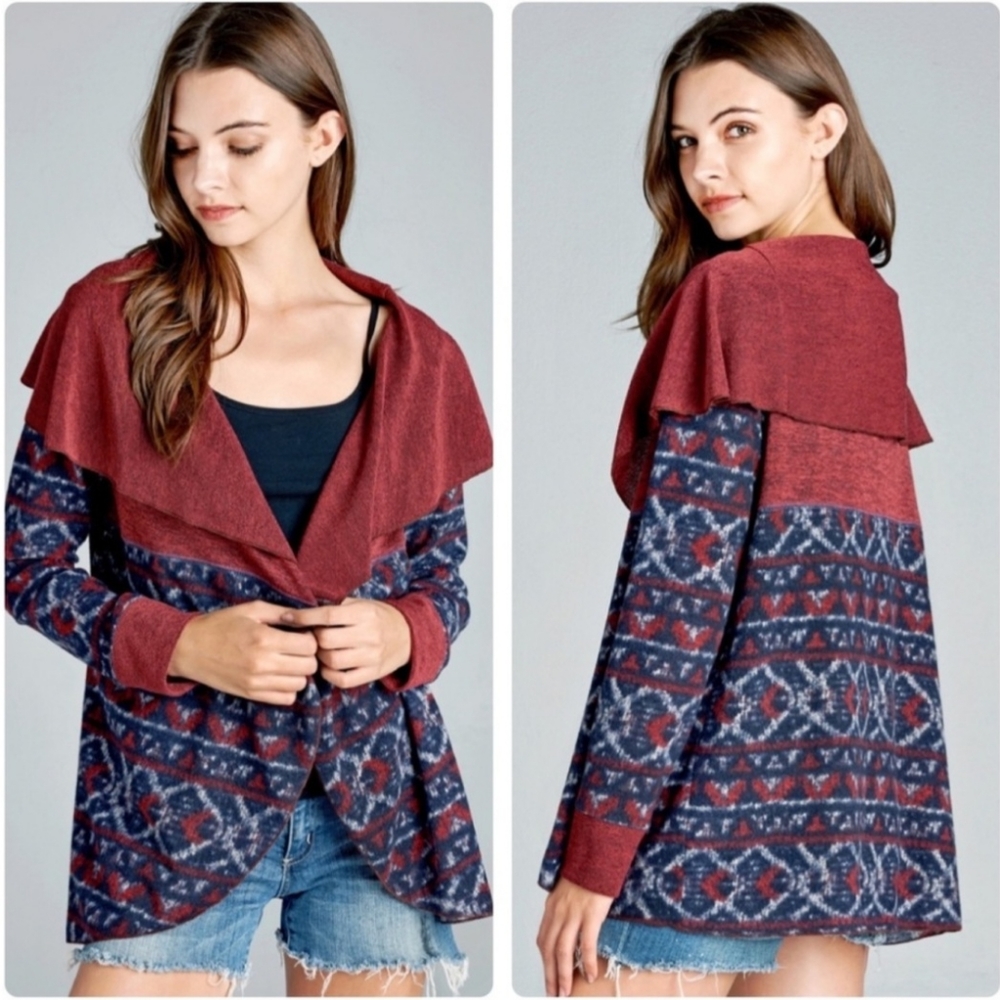 NWT Oddy Navy Burgundy Cardigan
